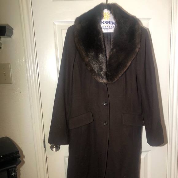 Brown Merona removable faux fur collar coat. Sz M. - Picture 2 of 8